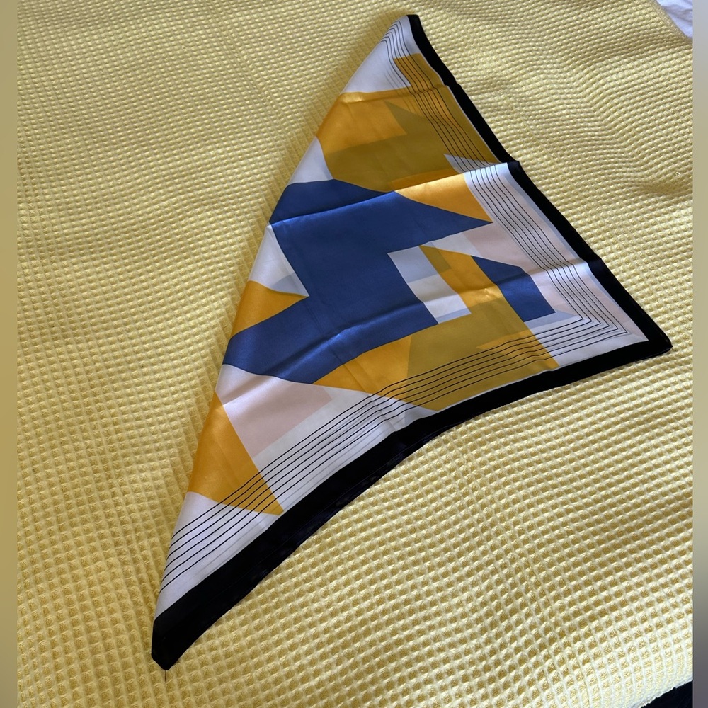 Geometric Pattern Scarf in Blue & Mustard